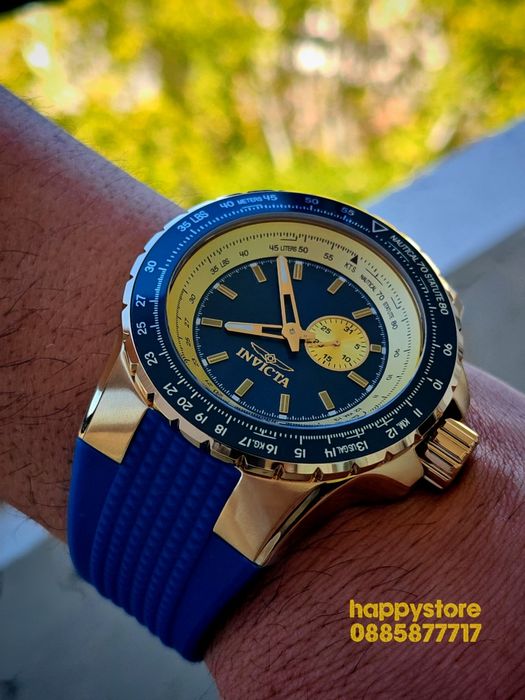 INVICTA Aviator Blue/Gold 50 mm, Инвикта нов ръчен часовник