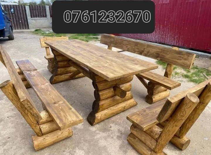 Leagane, mese, fântâni, mobilier rustic