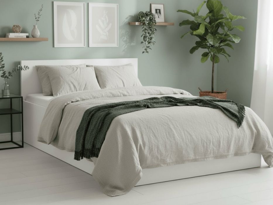 Pat dublu alb cu tapitărie roz/pink