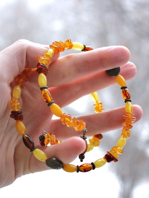 Комплект янтарный (колье+браслет)