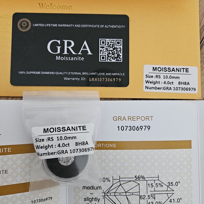 Диамант Мойсанит 4 карата 10 мм Сертификат