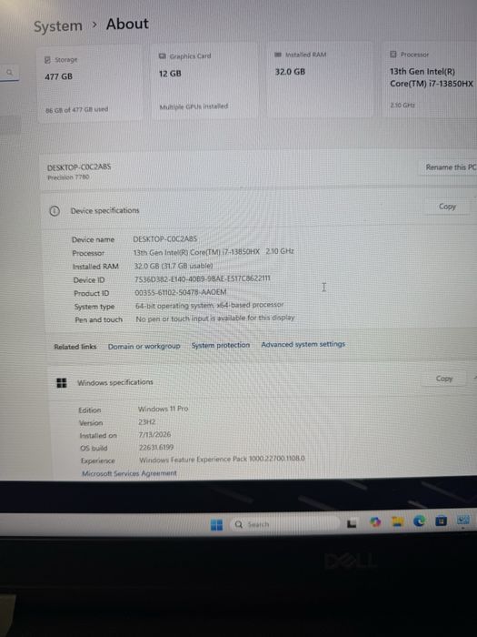 Laptop Dell Precision 7780 i7 13th gen nou