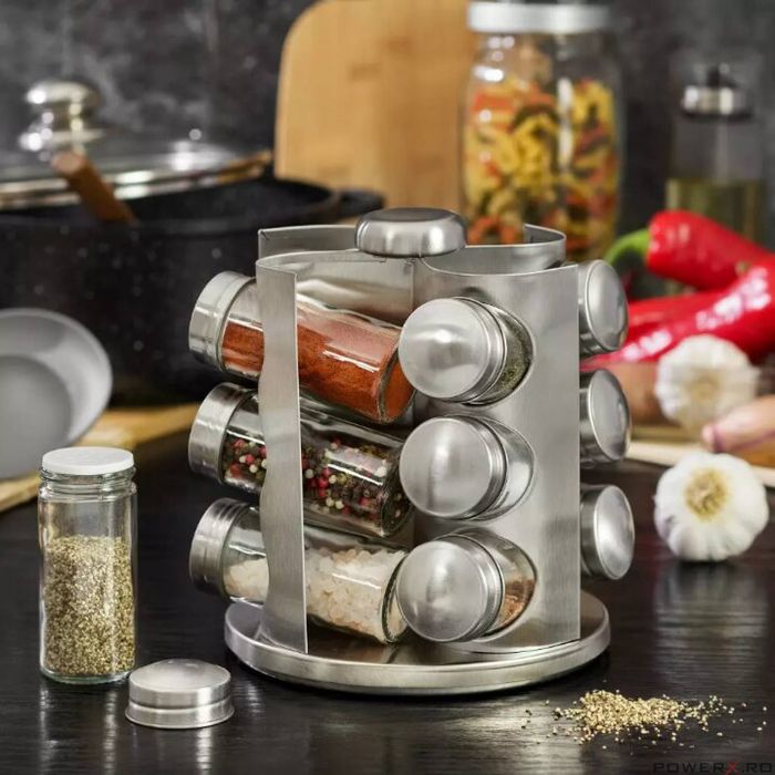 Set 12 recipiente pentru contimente, otel inoxidabil si sticla cu