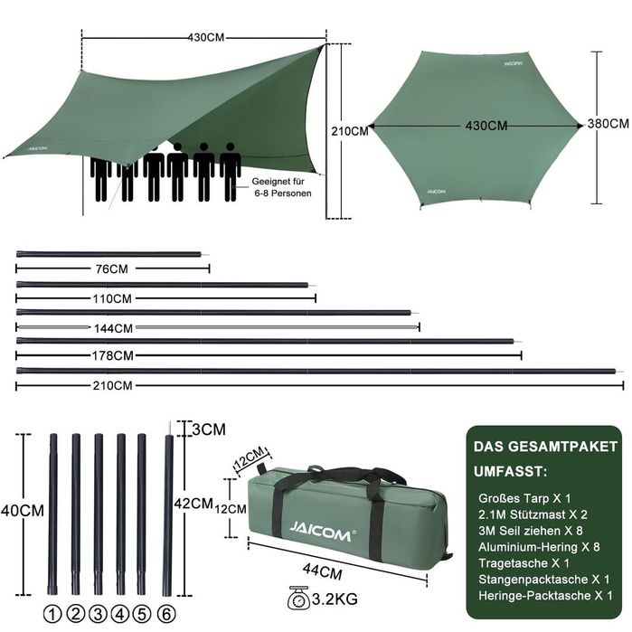 Prelată impermeabilă 3.7×4.3m,ultra-ușoară, rezistentă la UV și ploaie