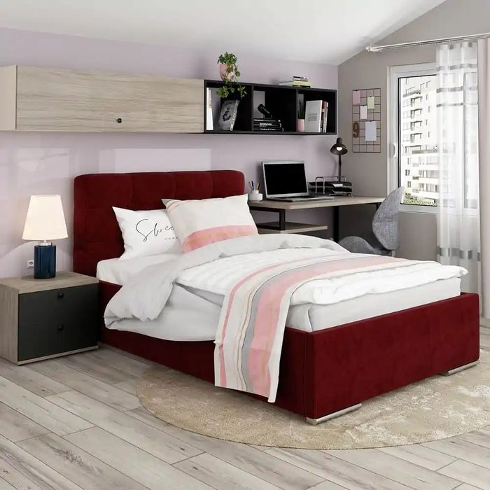 Pat tapitat 90x200, somiera rabatabila, lada depozitare-ca nou