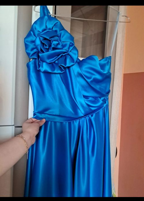 Set 2 Rochii lungi domnișoară de onoare / nașă, albastru regal din satin, mărimea [S / M