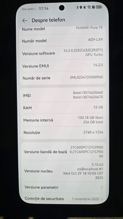 Huawei pura 70 256gb 12gb ram full box în garantie