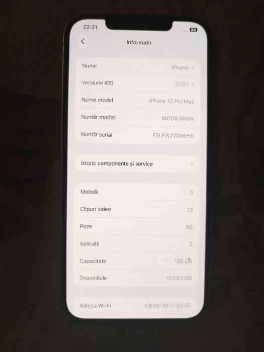IPhone 12 pro max original liber de rețea perfect funcțional,husă