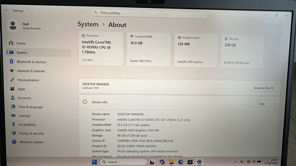 Лаптоп Dell Latudite 7310 FHD 13.3”  / Intel i5- 10310u 16GB RAM 256GB SSD / Windows 11 Pro