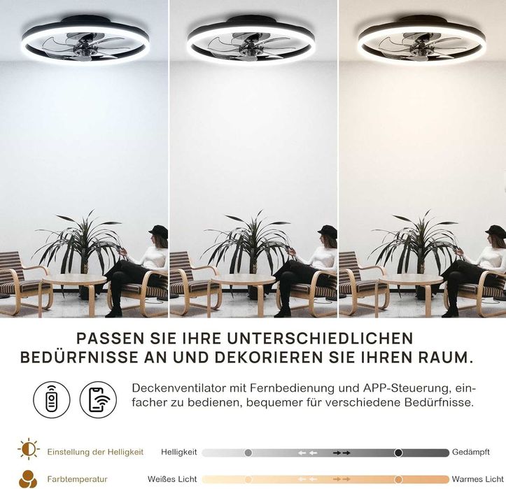 LES FLEURS таванен вентилатор с осветление и дистанционно 50 см