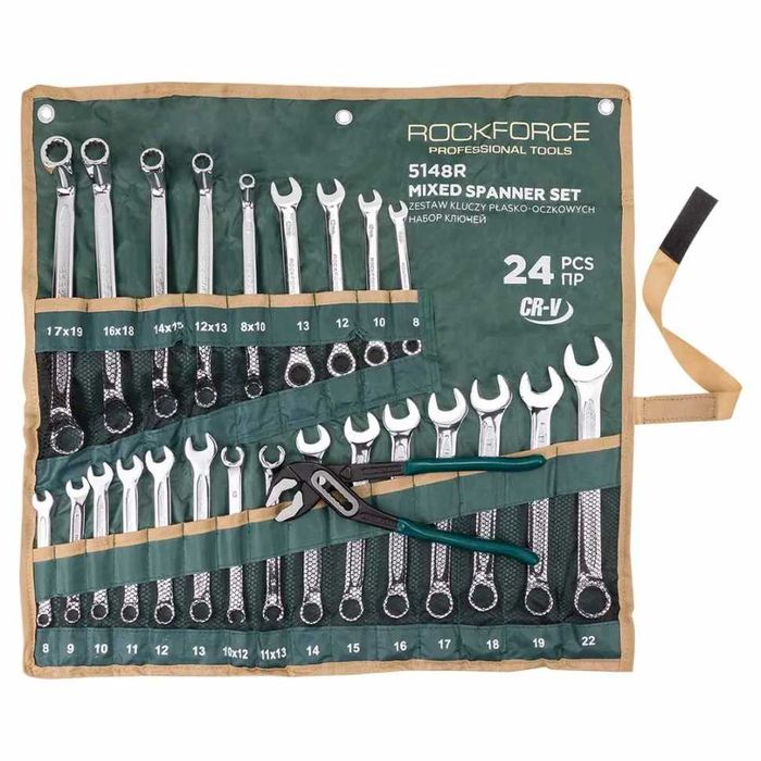 Комплект комбинирани ключове 24 части + клещи гарги 10″ RockForce