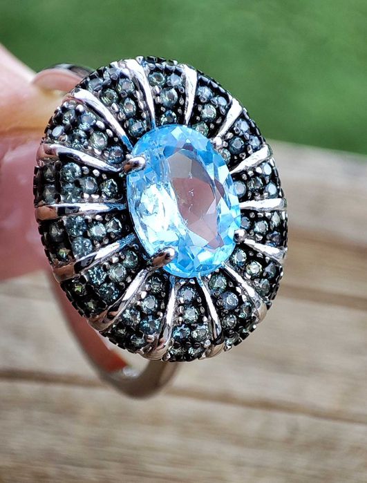 925 - Inel Argint Cu Topaz Si Safir Masura 20