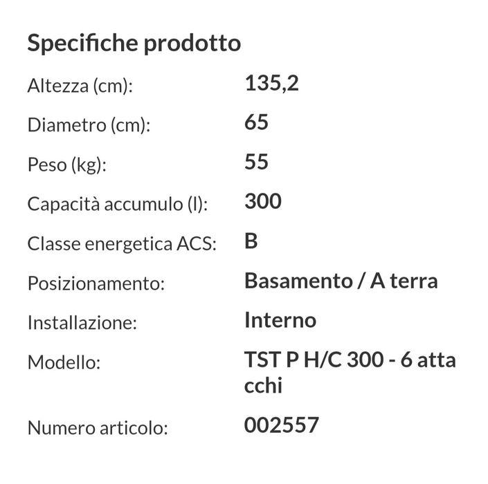 ACV TST P H/C 300 Puffer din oțel carbon pentru sisteme de apă 300 L