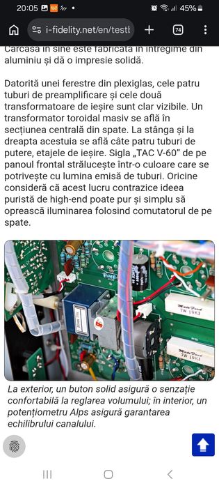 Amplificator high-end cu tuburi electronice (lampi) T.A.C. V-60 2x60W RMS