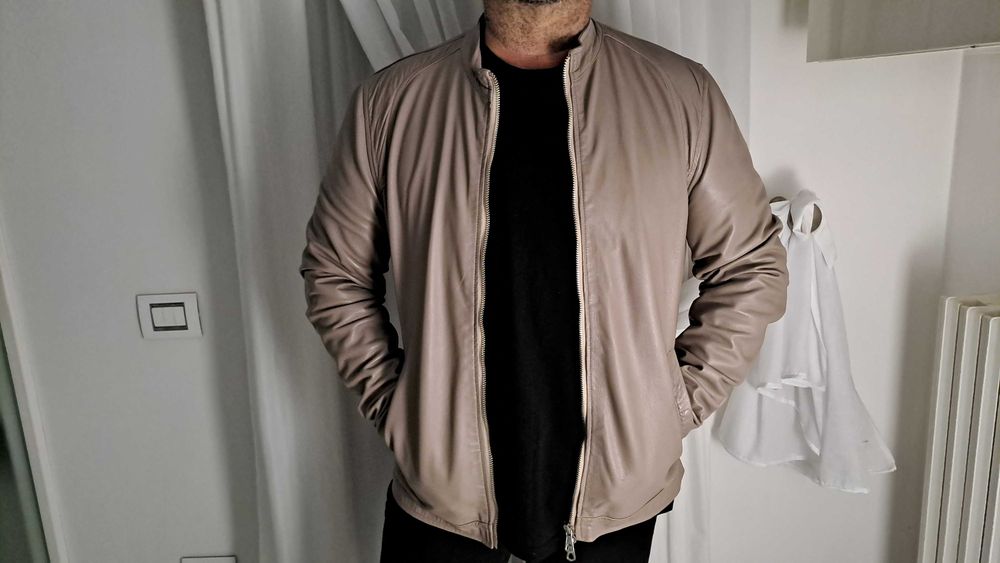 Geaca de piele naturala bărbati bej uzata