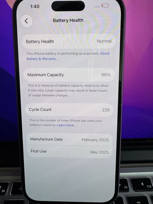 iPhone 16 128GB Pink 98% Battery Health