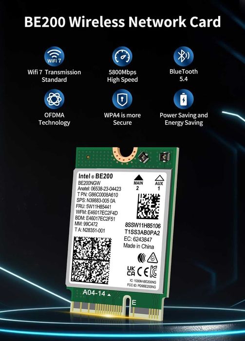 Placă wireless NICGIGA WiFi 7/6 Intel BE200 NGW,Bluetooth 5.4,5.8Gbps