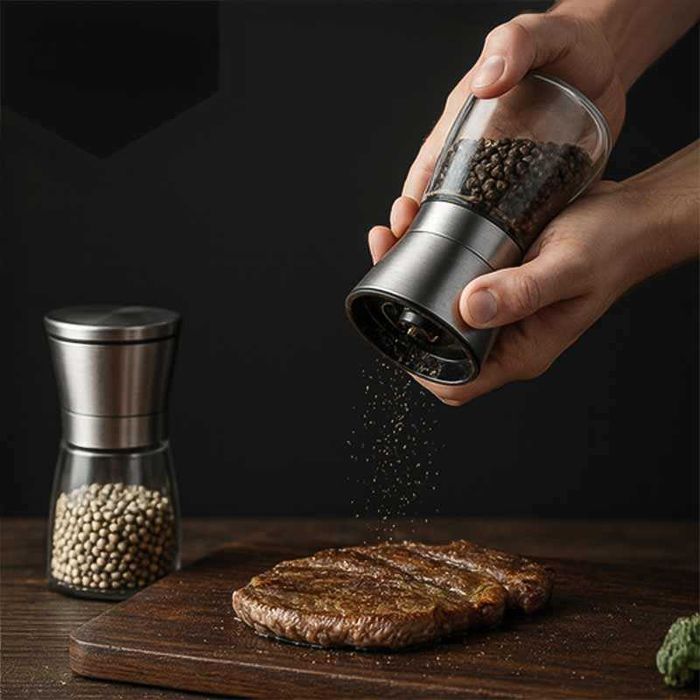 Ръчни мелнички за сол и пипер RUHHY – стъклени, комплект 2 броя