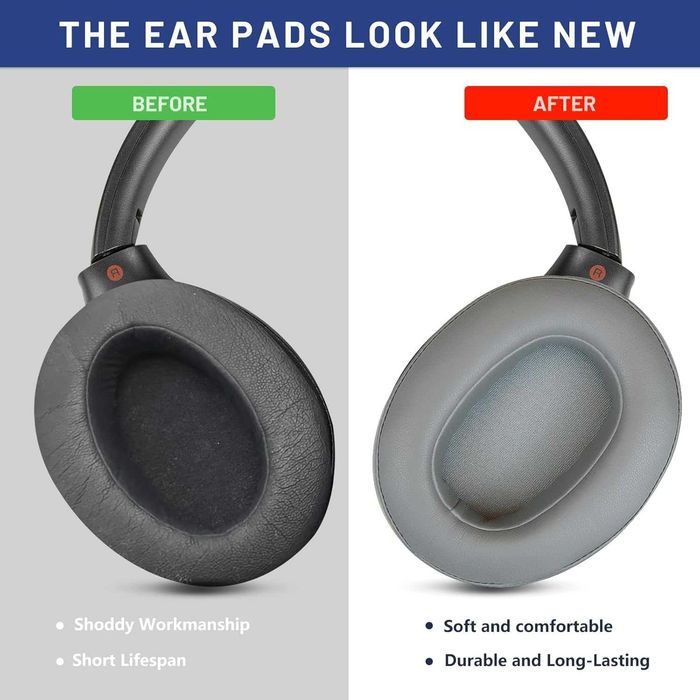 Set 2 bureti pentru casti Sony WH-XB900N, Over-Ear - Spuma cu memorie, Piele ecologica