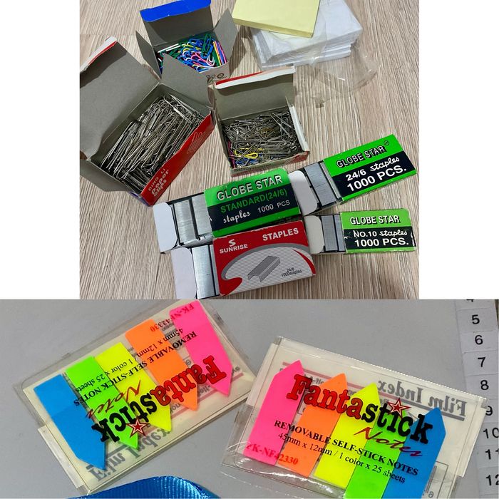 Канцтовары: скрепки, стикеры, скобы для степлера