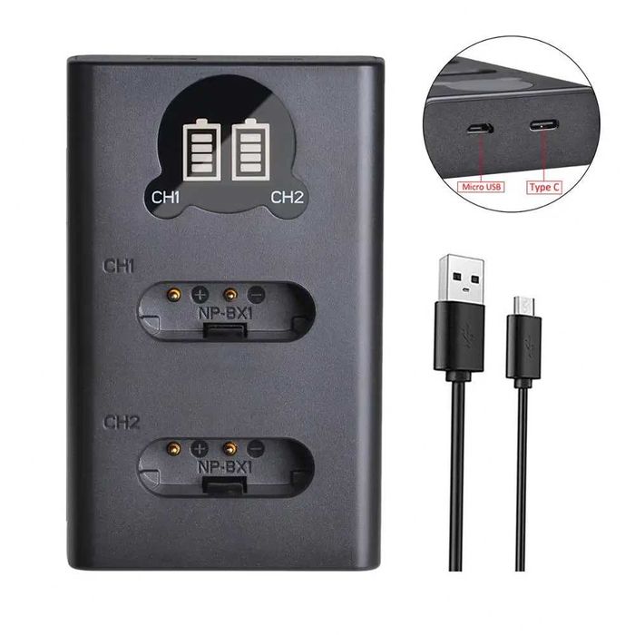 Set 2 acumulatori NP-BX1 + incarcator Sony HX60 WX300 RX100 RX1 HX300