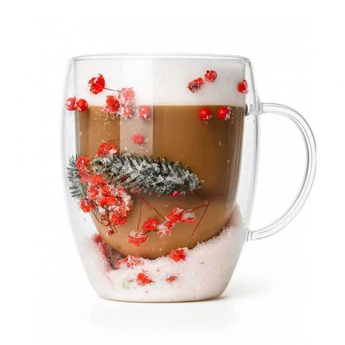 Термо стъклена чаша с цветя и коледни акценти, 300 мл