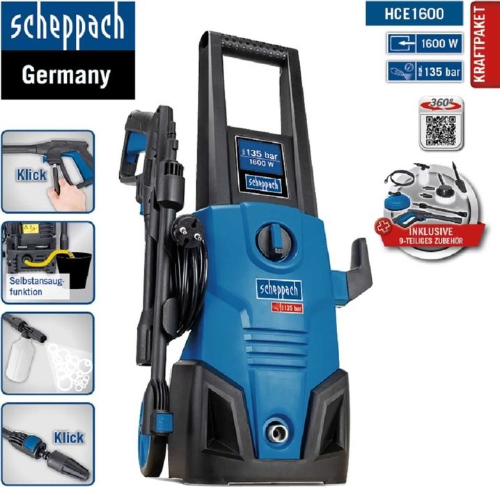 Водоструйка Scheppach HCE1600 1600W 135bar 408 l/h