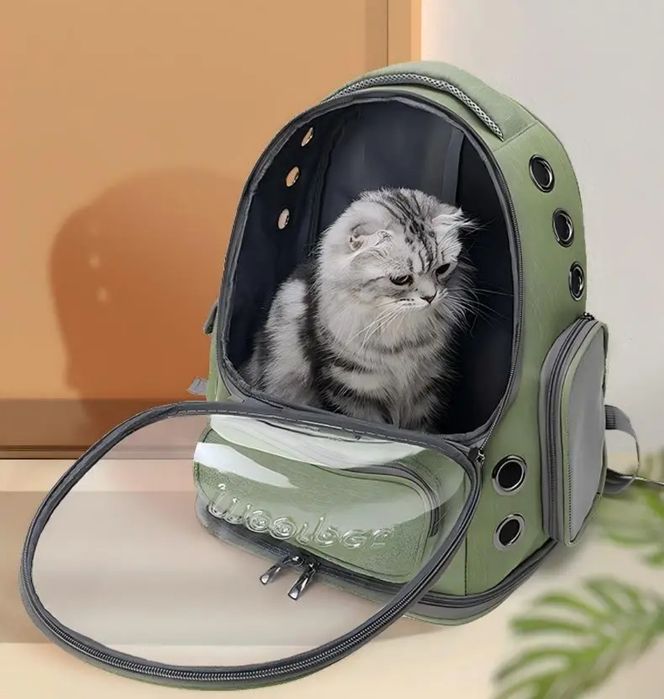 Rucsac nou transport pisici și câini talie mică cu vizor transparent