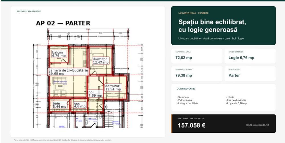 Apartament cu 3 camere, 72.62 mp — zona Valea Ghinzii — fotografia 3