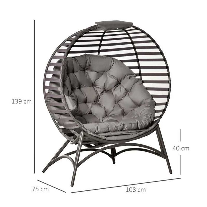 Градински стол Outsunny Papasan, 2 плетени стола с възглавница