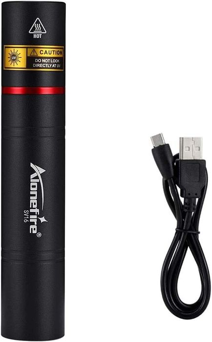 Висококачествен UV Фенер 5W 365nm с USB, Alonefire Profession