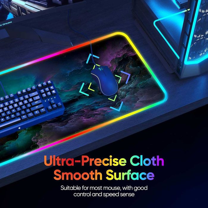 Mousepad cu lumina LED RGB 7 culori RGB 4 moduri de iluminare 80x30 cm