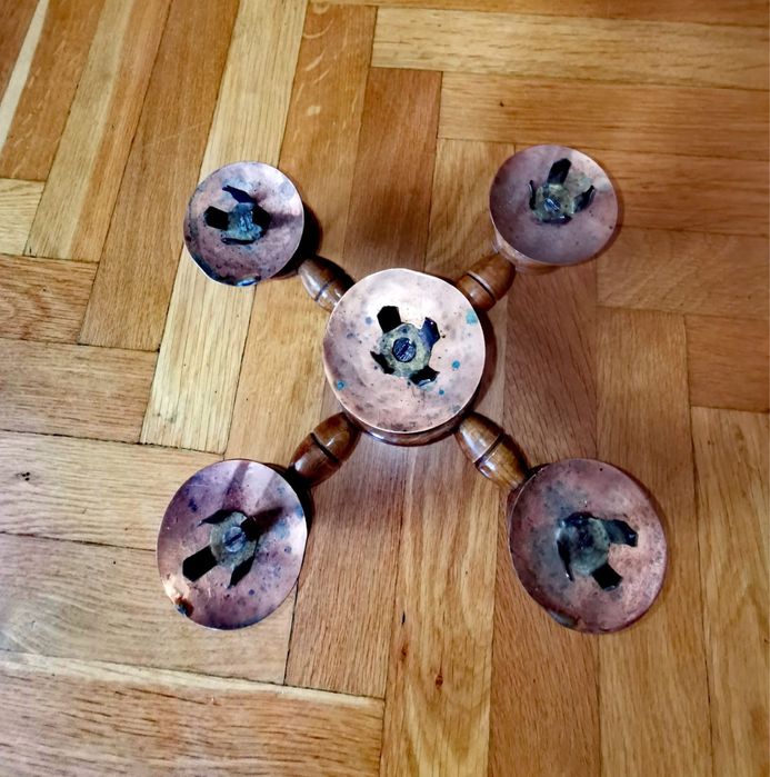 Антикварен дървен свещник за 5 свещи в стил Брутализъм ръчно изработен