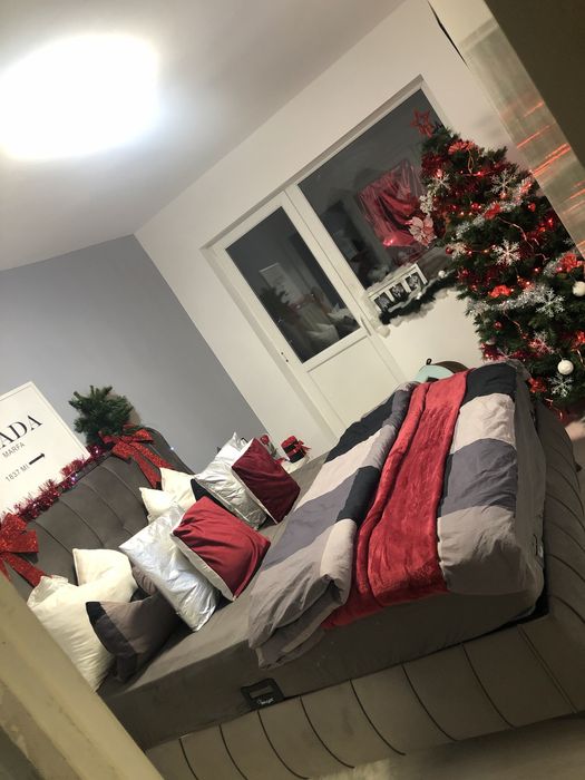Pat matrimonial cu saltea si lada depozitare 160x200 gri/maroniu