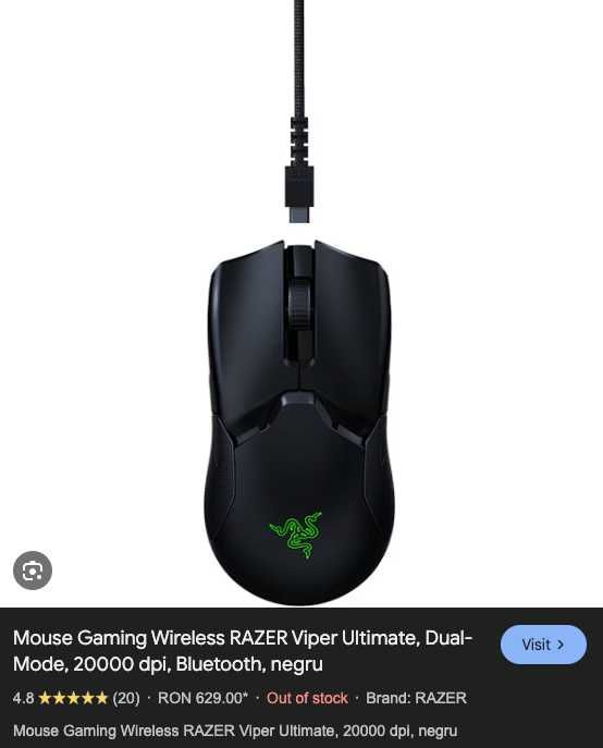 Razer Viper Ultimate Wireless + Dock RGB | Stare perfecta | Ca nou