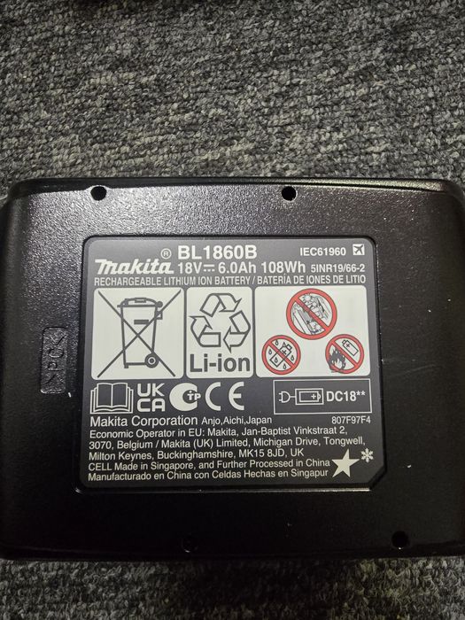 Makita Акумулаторна батерия BL1860B/ 6Ah/6
