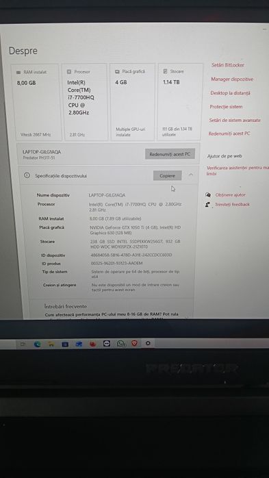 Laptop gaming Acer Predator