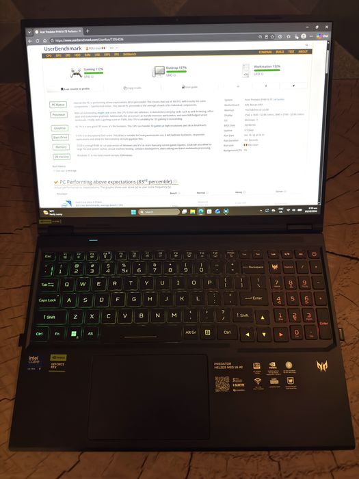 Laptop gaming -Acer Predator – RTX 5070 Ti 12GB | Ultra 9 275HX | 32GB DDR5 | 2TB SSD | 240Hz