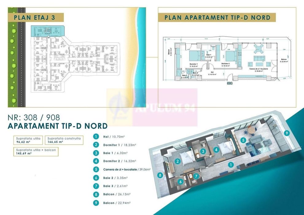Apartament de lux 3 camere 2025, in Mamaia Nord-vedere la Marea Neagra