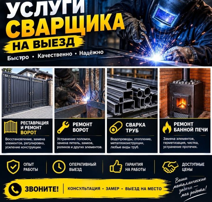 Услуги Сварщика на выезд Ремонт Ворот Покраска Варот сварка труб
