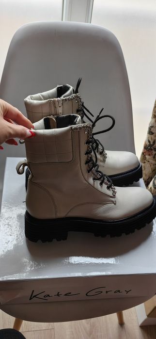 сиви кожени боти Kate Grey