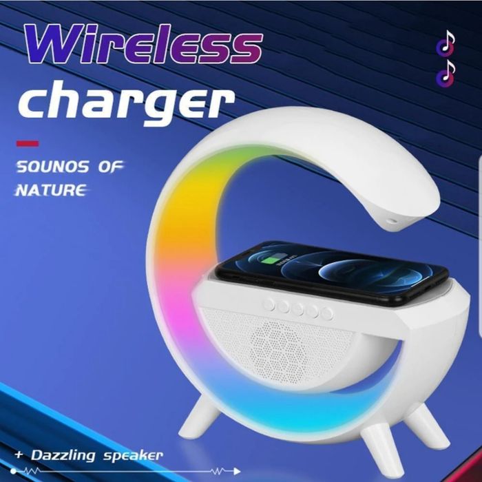 Statie incarcare wireless 3 in 1 cu boxa bluetooth si lampa RGB