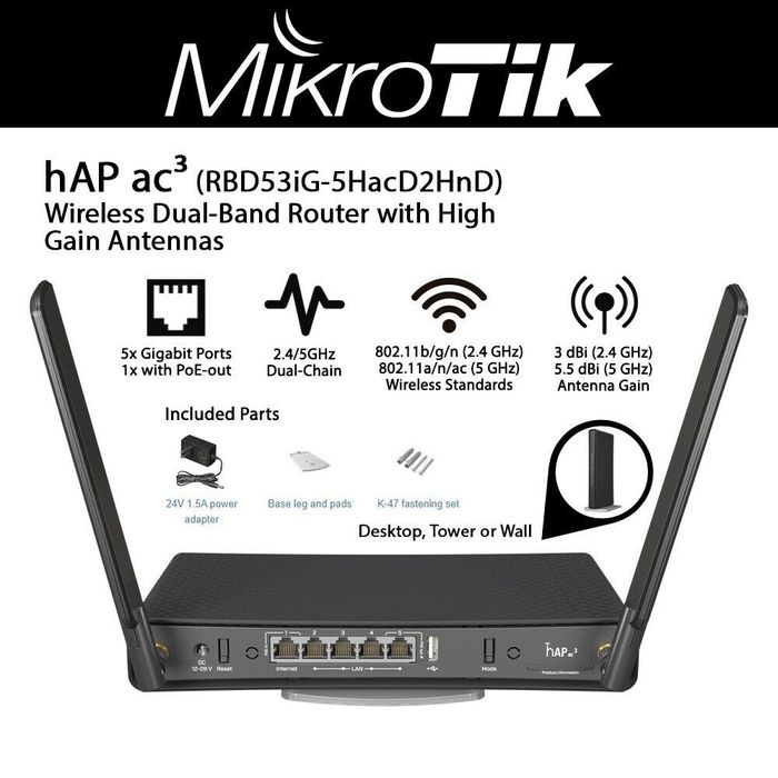 # MikroTik hAP ac3 (RBD53iG-5HacD2HnD) Маршрутизатор Двухдиапазонный