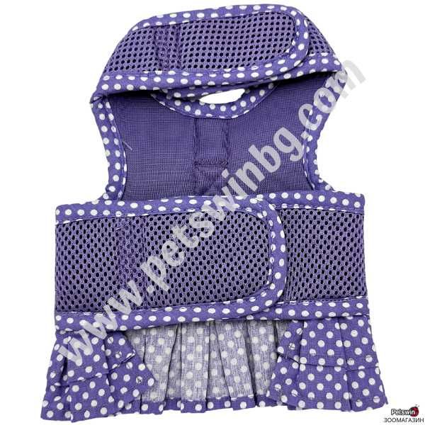 Нагръдник за Куче- тип Рокля- XS, S, M, L, XL- Лилав/Бял- Pet-Interest