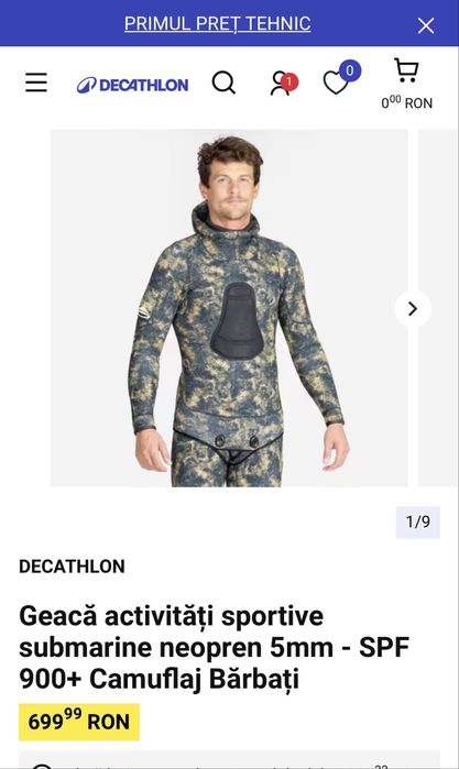 Geacă neopren 5mm Decathlon Subea SPF 900+ Camuflaj Bărbați - Ca Nouă