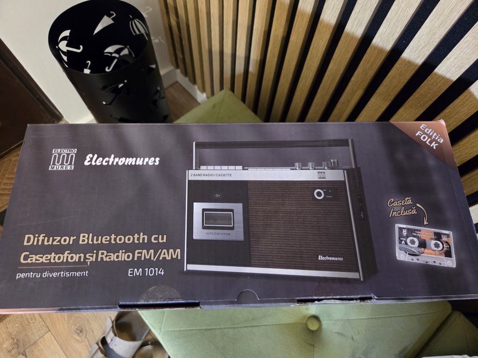 Casetofon cu Bluetooth, Radio FM/AM Electromures EM 1014, Mono, USB, AUX, Microfon