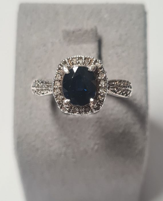 Inel din aur galben de 14k si argint, cu safir natural si diamante