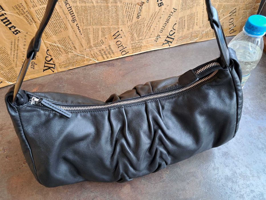 дамска чанта,Pierre Cardin-черна кожена торба-естествена кожа