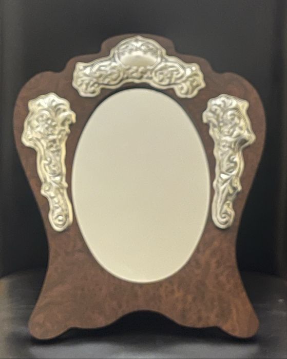Oglindă argint si mahon