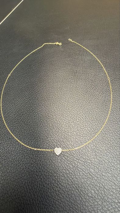 Колие сърце с кубични циркони от жълто злато 14К чисто ново gold 585